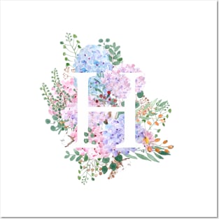 botanical monogram alphabet H hydrangea flowers Posters and Art